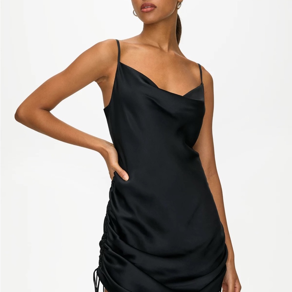 Aritzia Black Satin Cowl-Neck Slip Dress